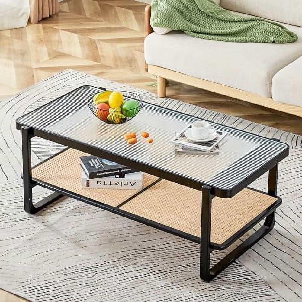 Rustic Natural Wood Rattan Coffee Table W985800