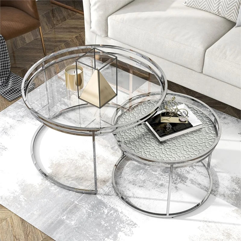Metal Glass Top 2-Piece Nesting Tables Set N85104