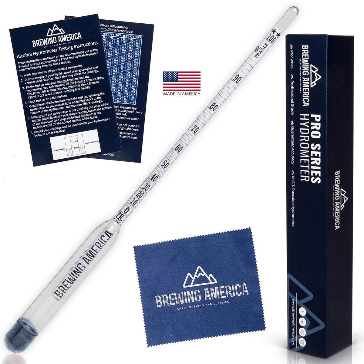 Alcohol Hydrometer Tester 0-200 Proof Pack of 2 O151892