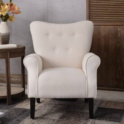 Cream 100% Linen Tufted Armchair S3501