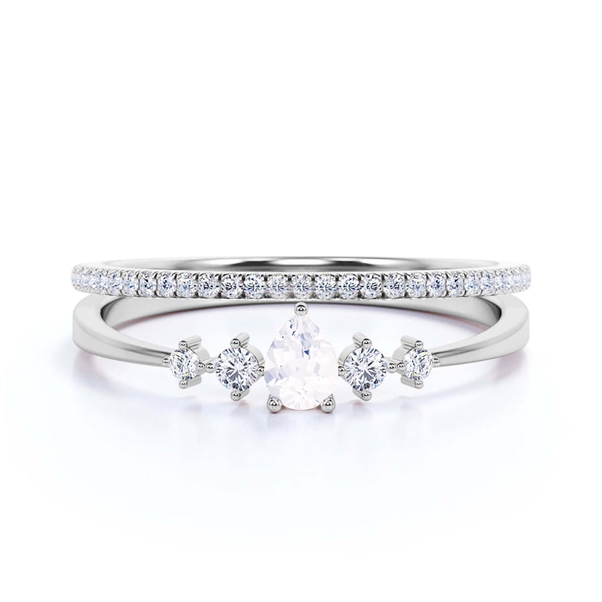1.55 Carat Pear Diamond Moissanite Engagement Ring in 10k Solid White Gold A84474