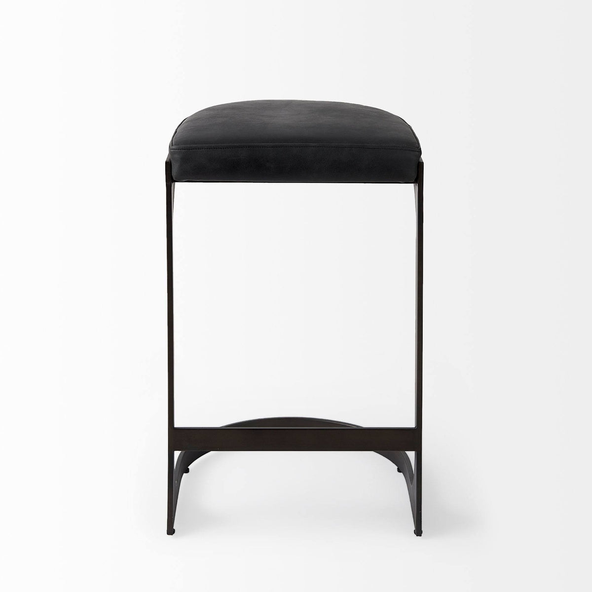 Dark Brown Leather Counter Stool with Metal Frame F94906