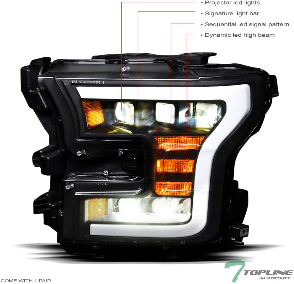 Black Housing Full LED Sequential Tri Projector Headlights For 15-17 Ford F150 A3342