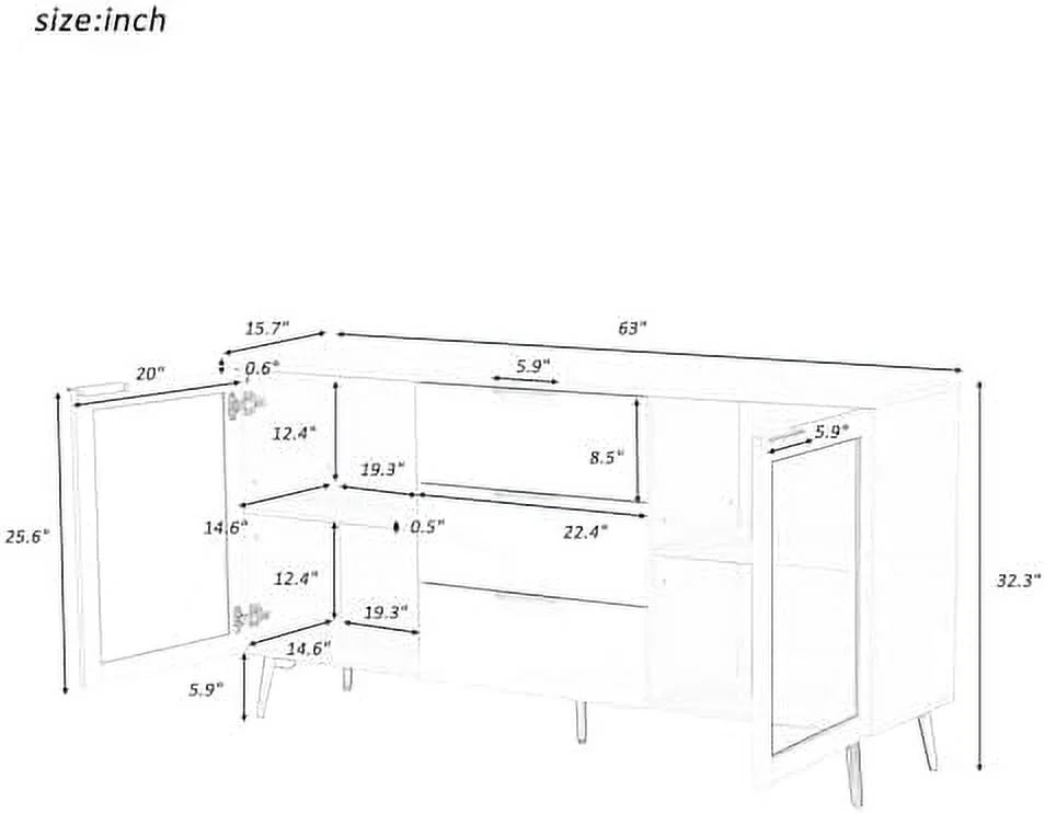 63" Sideboard Cabinet with 2 Rattan Doors and 3 Drawers Z131