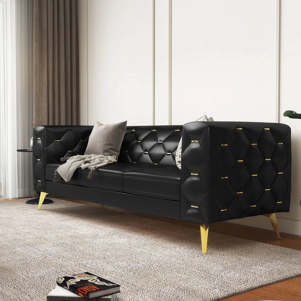 84" Black Faux Leather 3 Seater Sofa L10368
