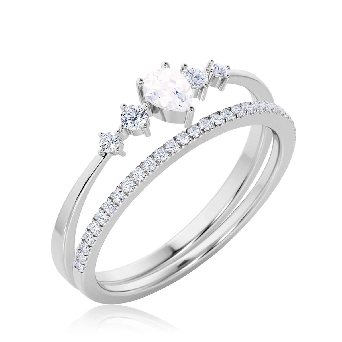 1.55 Carat Pear Diamond Moissanite Engagement Ring in 10k Solid White Gold A84474