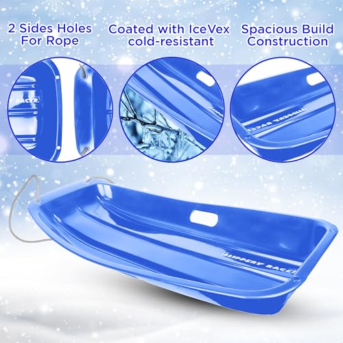 Blue Plastic Cold-Resistant Toboggan Snow Sled with Pull Rope and Handles A8589