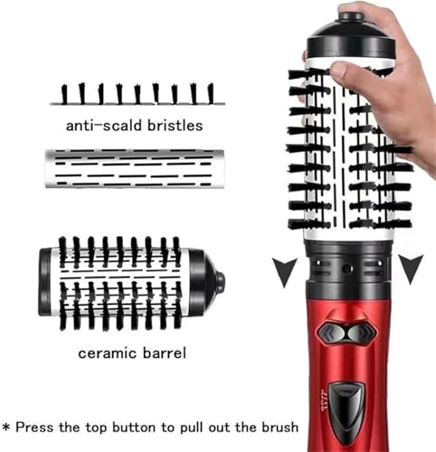 Red 3-in-1 Hot Air Styler and Rotating Hair Dryer with 2 Interchangeable Brushes B627
