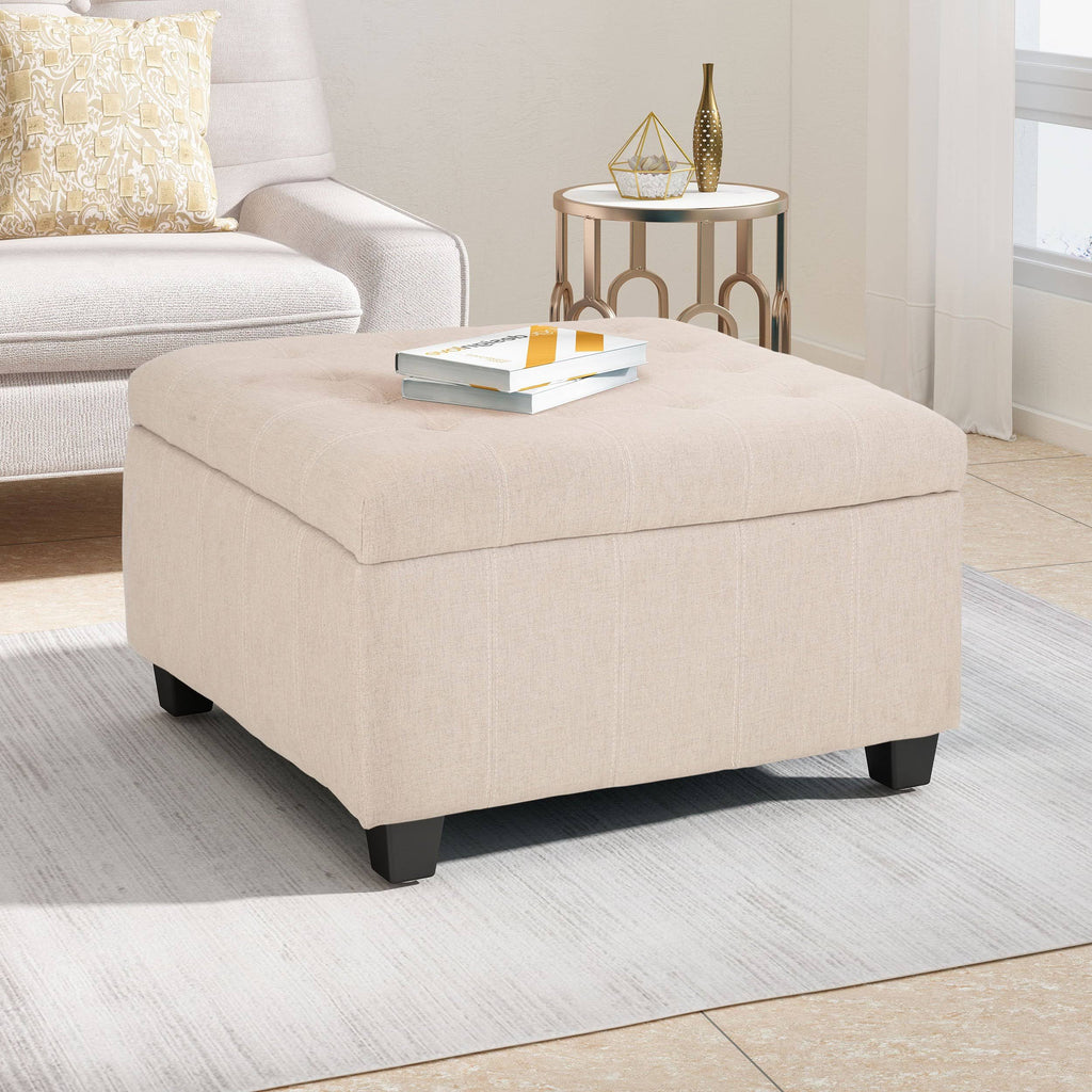 Dark Gray Tufted Fabric Storage Ottoman Q566205