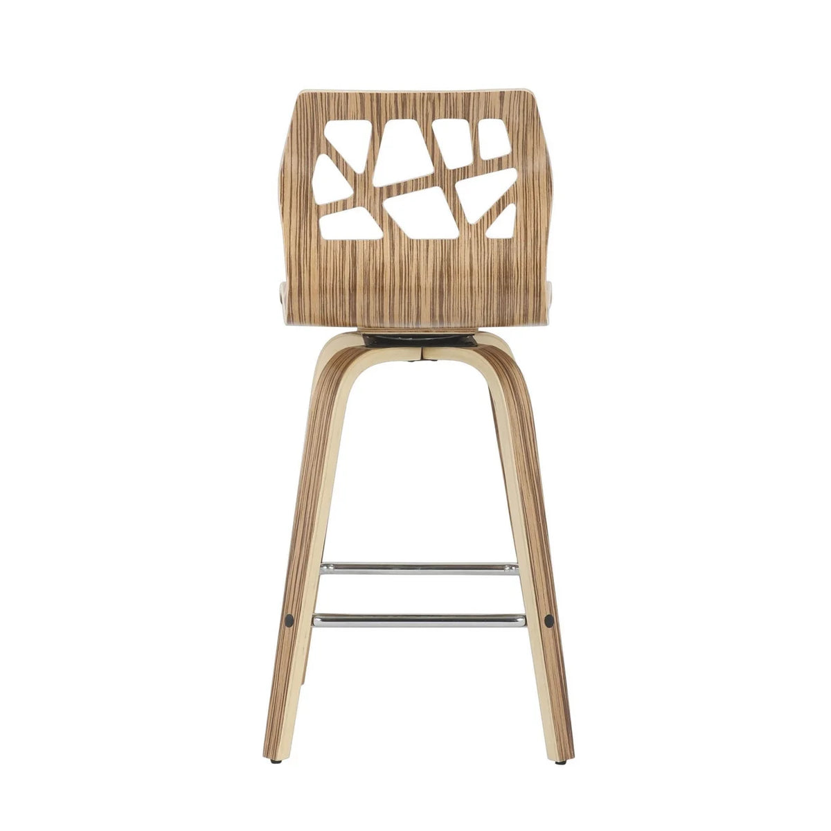 Set Of 2 Counter Stool In Zebra Wood And Cream Faux Leather P4896