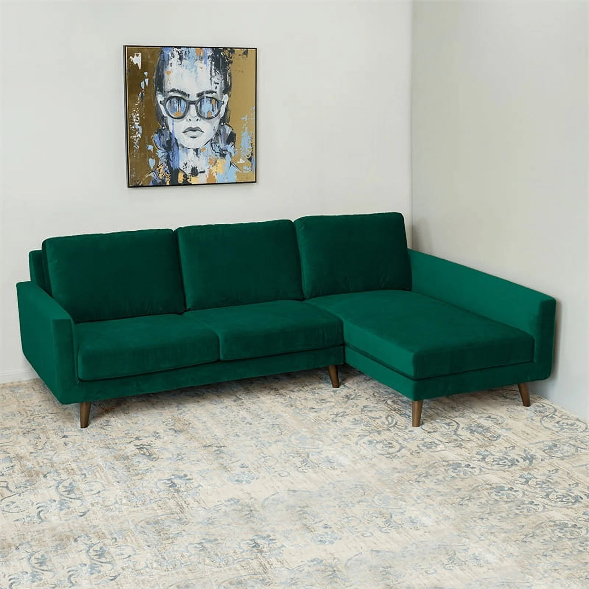 Green Velvet Right-Facing Sectional L71326