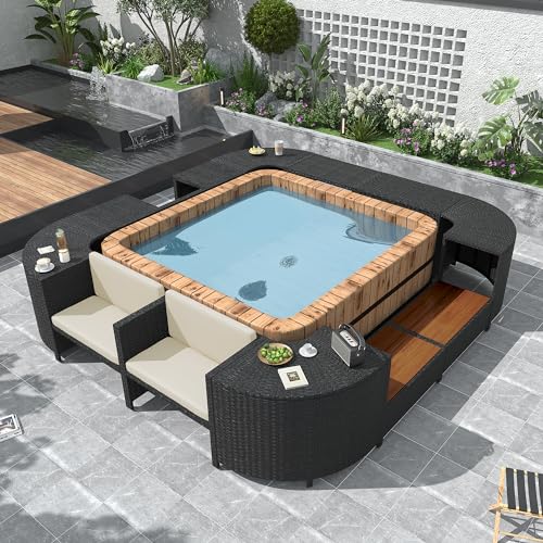 Cream Beige Outdoor Rattan Sectional Sofa Set with Storage Spaces N7600