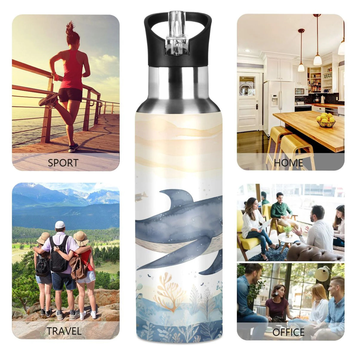 Stainless Steel Insulated Thermos Vacuum Flask Water Bottle with Straw Lid O745642