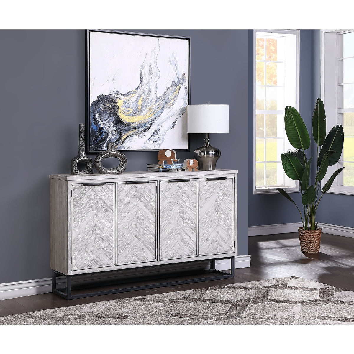White Wood Four Door Media Credenza U111527