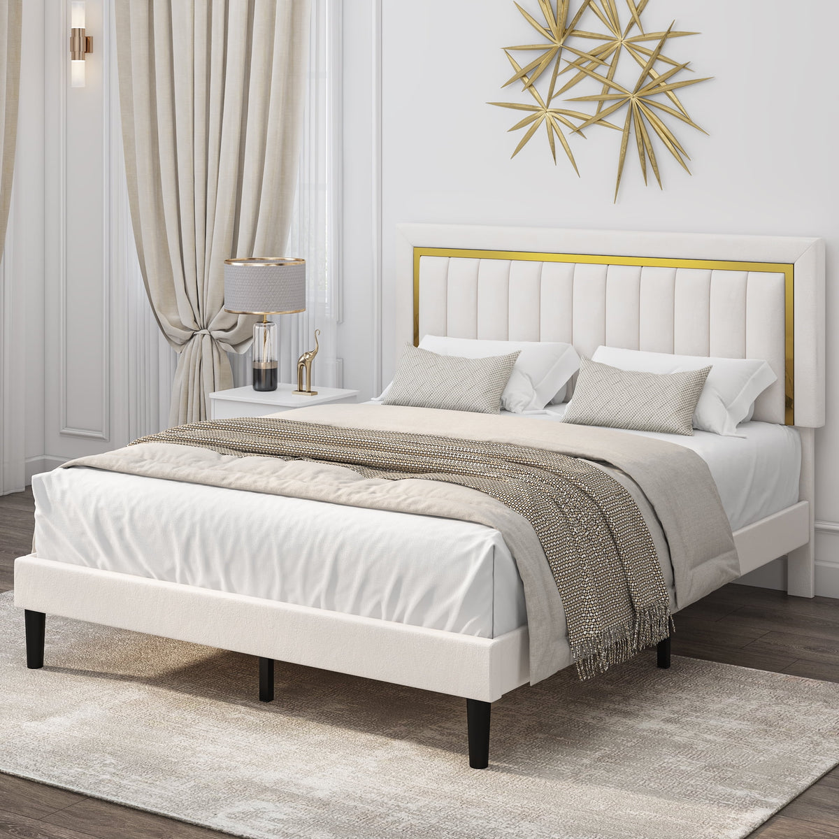 Queen Velvet Tufted Upholstered Platform Bed Frame Q2832