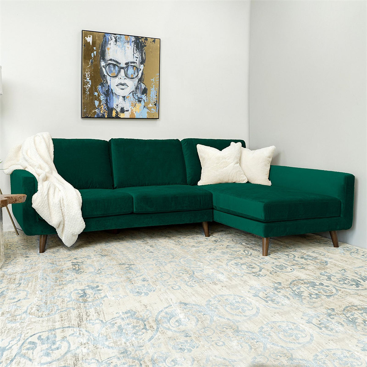 Green Velvet Right-Facing Sectional L71326