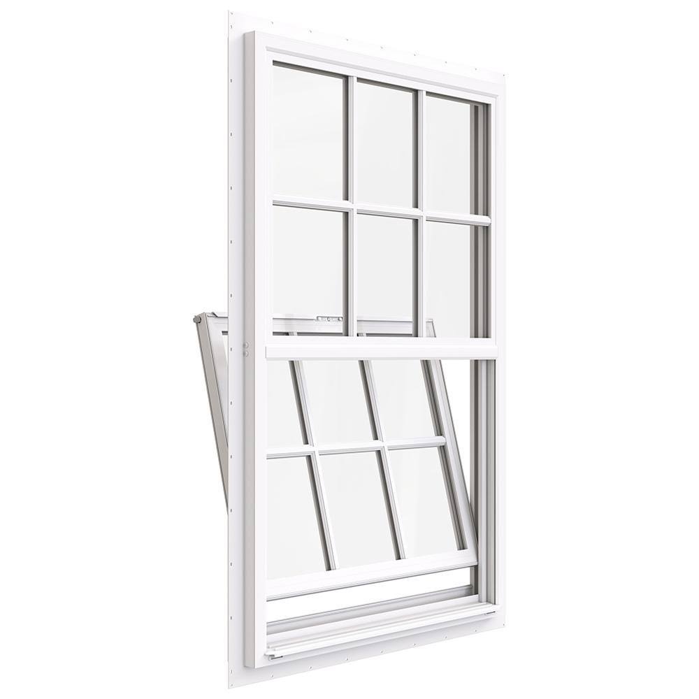30 in. x 48 in. White Single-Hung Vinyl Window with 6-Lite Colonial Grids Z745687
