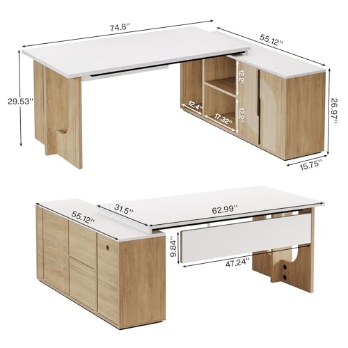 74.8" L Shaped Computer Desk with Shelves and CPU Storage, Black and Brown G132