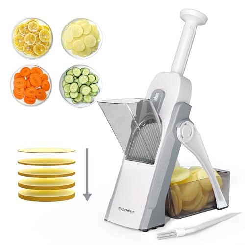 Safe Mandoline Slicer, Thickness Adjustable 0.1-8 mm, Blue O76063