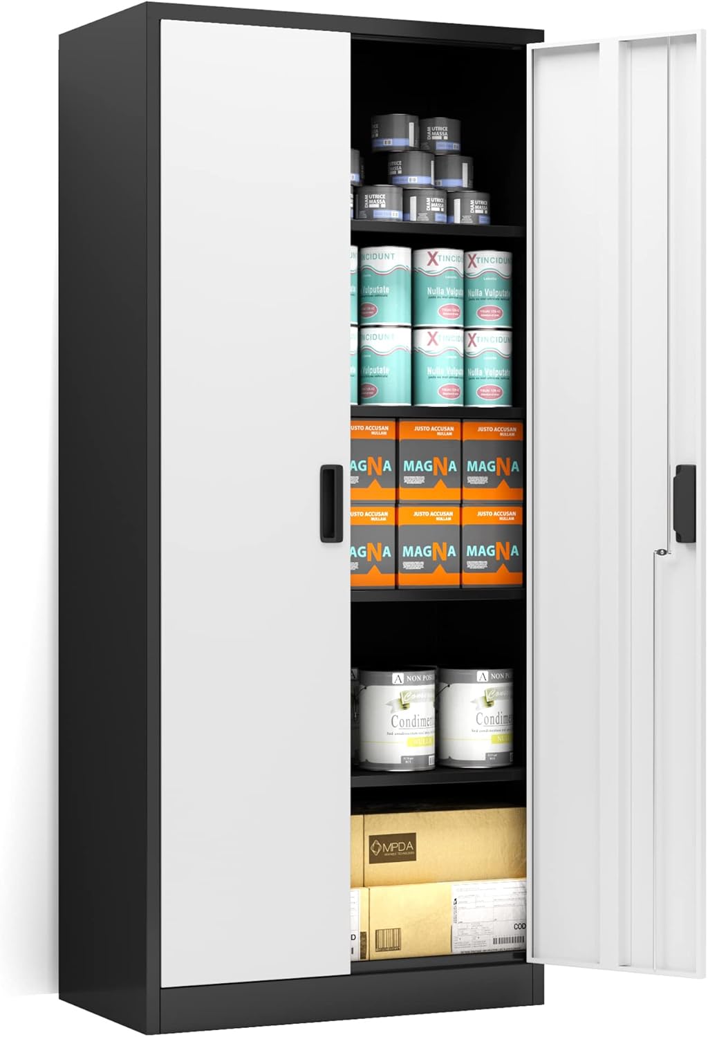 Metal Storage Cabinet with Lock, 4 Adjustable Shelves I689413