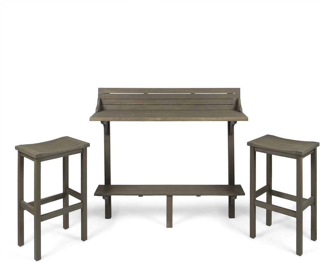 3-Pcs Acacia Wood Outdoor Bar Set, Grey Finish N4557