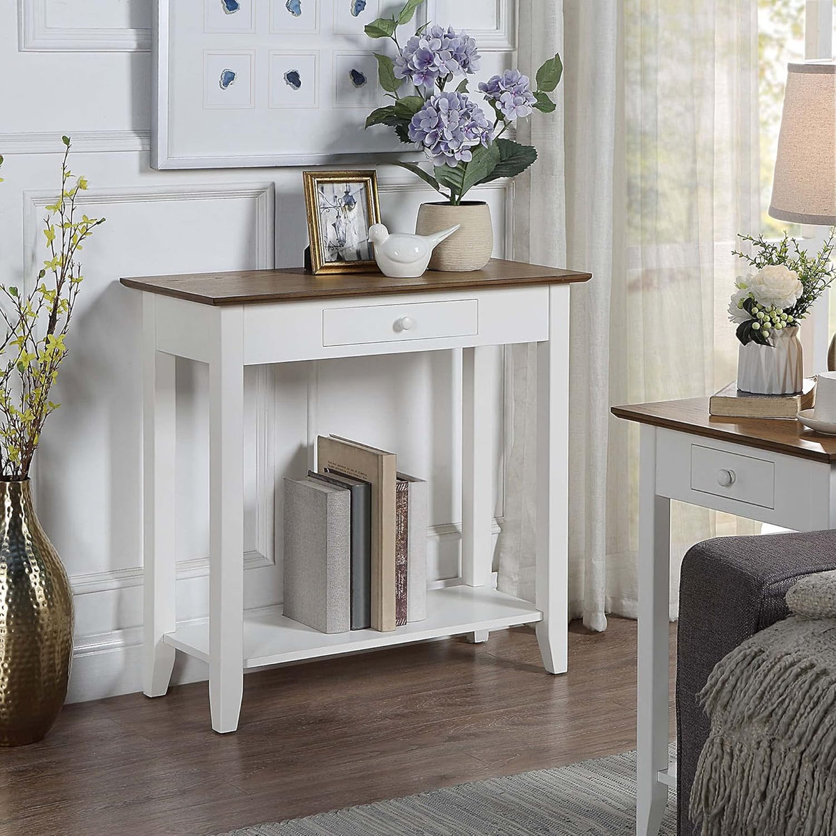 1-Drawer Hall Table with Shelf, Driftwood/White S421