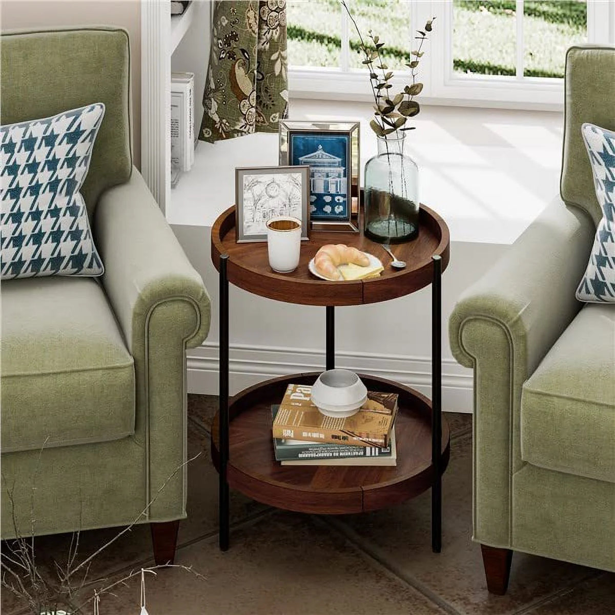 Round 2-Tier Side Table with Bottom Shelf T819416