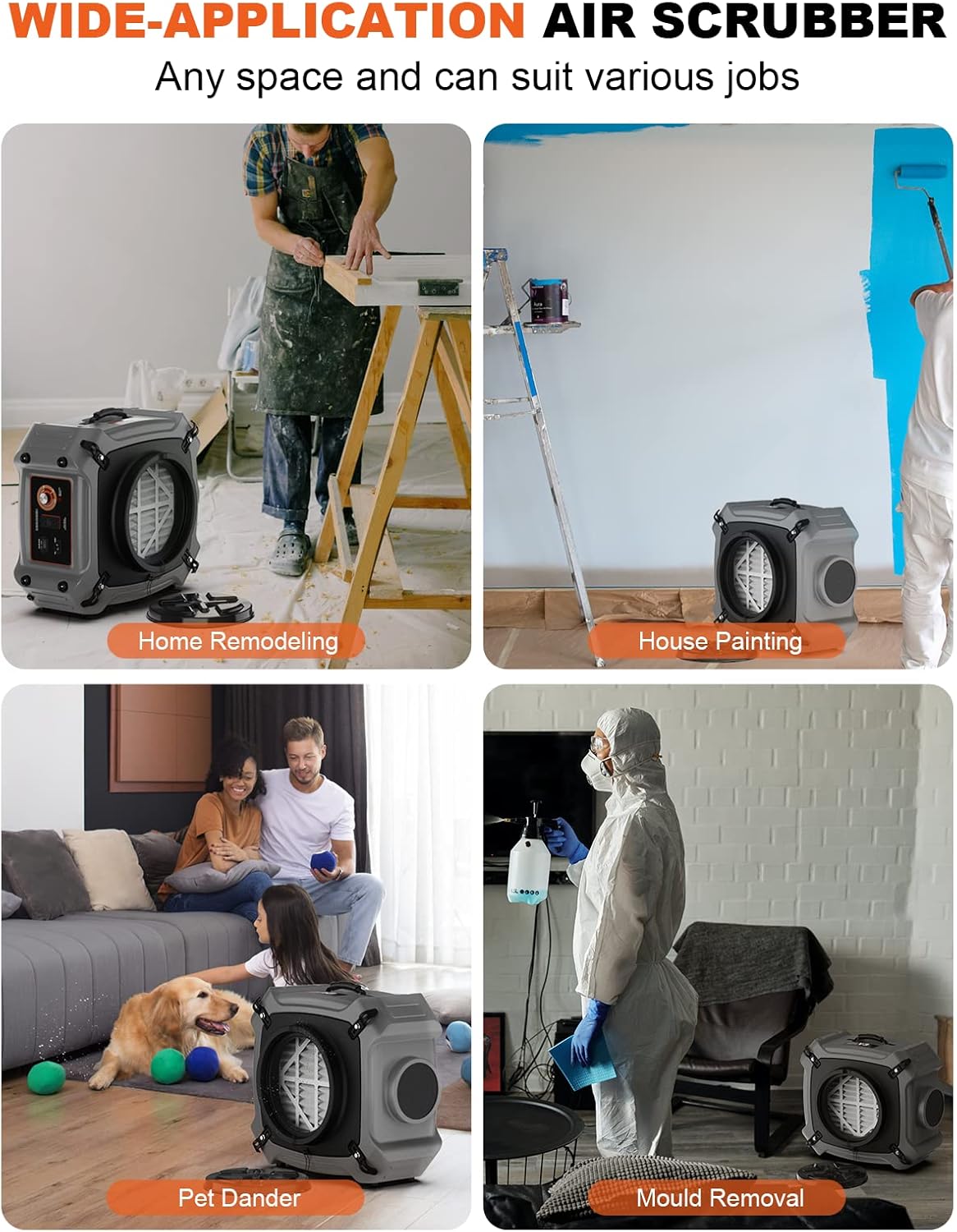 750CFM 4 Stage Air Scrubber with UV-C Light, HEPA/Activated Carbon Filter, MERV-10 Pre-Filter S96435
