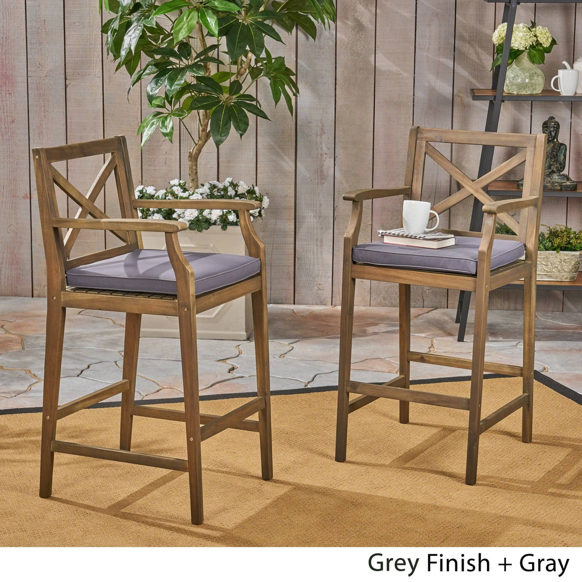 Acacia Wood Barstool Set of 2 A6846