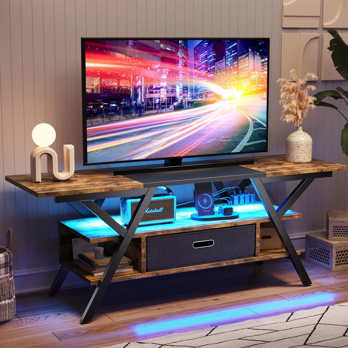 55 Gaming TV Stand with Power Outlet LED Entertainment Center O5785