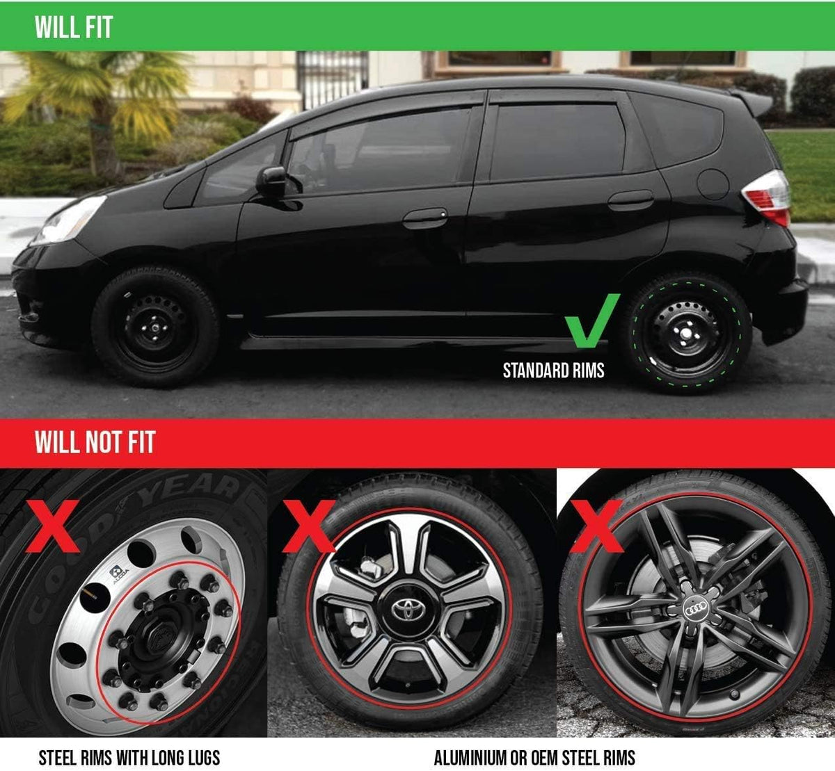 Set of 4 17 Wheel Cover Red and Black ABS B6718