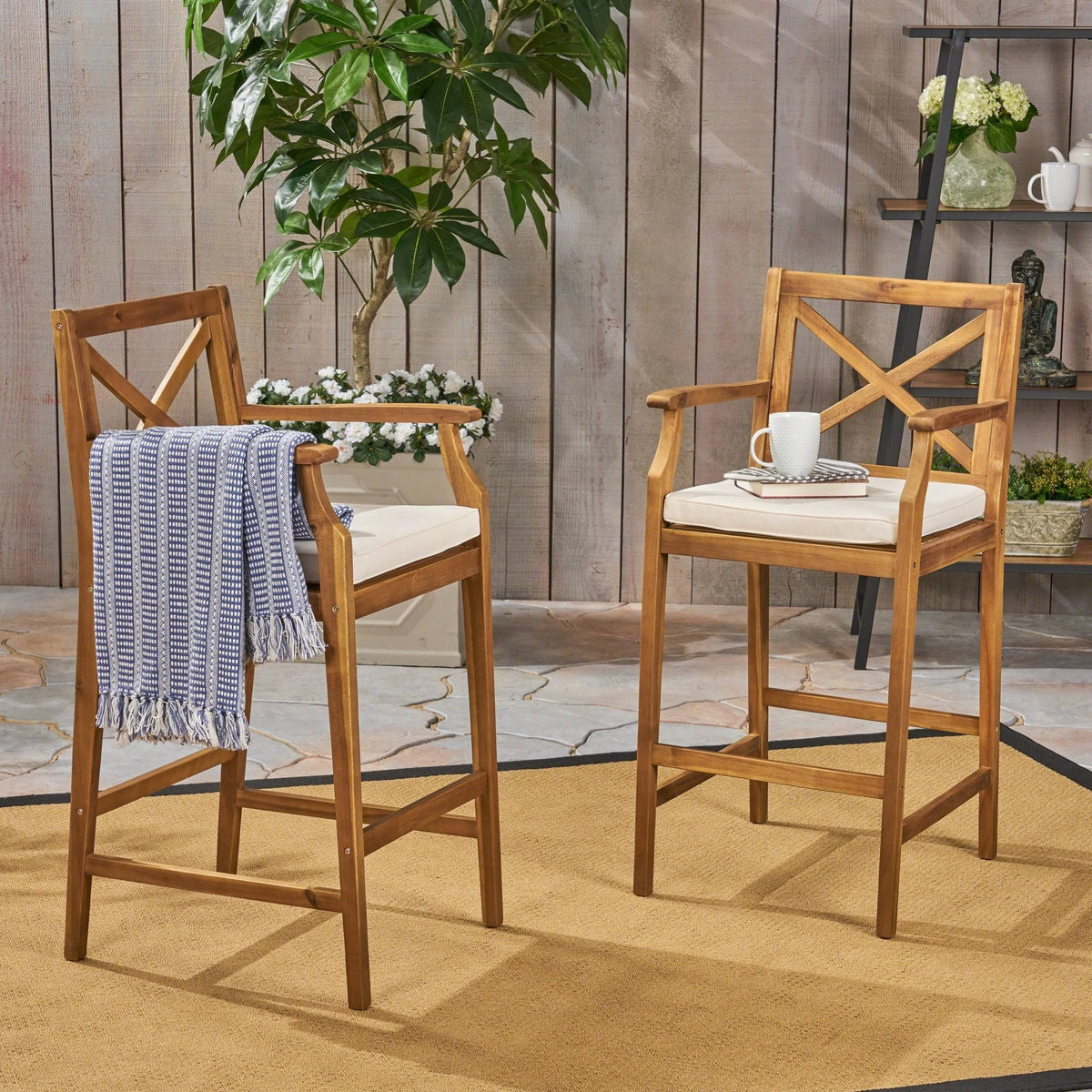 Acacia Wood Barstool Set of 2 A6846