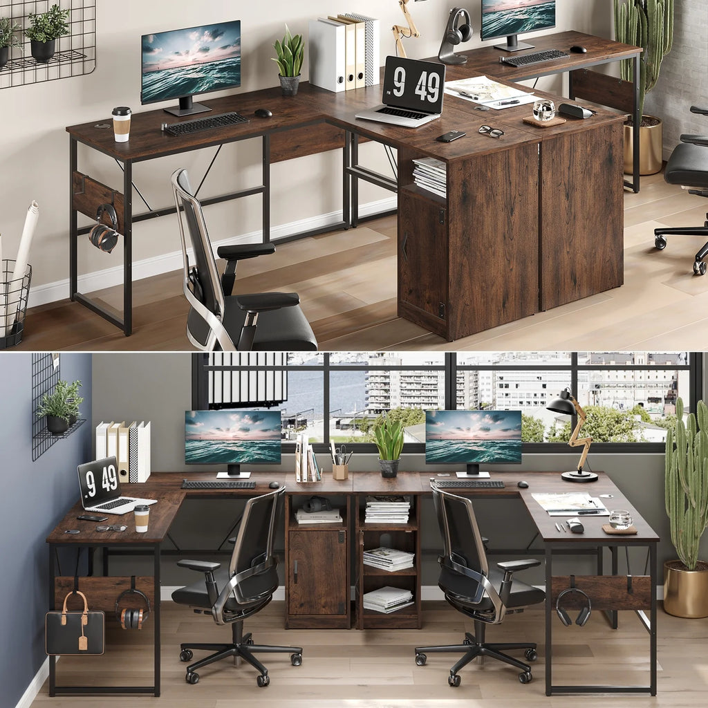 60 inches L Shaped Computer Desk with Storage Cabinet N384605