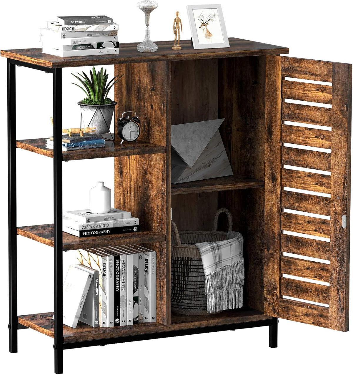 Dark Walnut Storage Cabinet with Metal Frame D88461