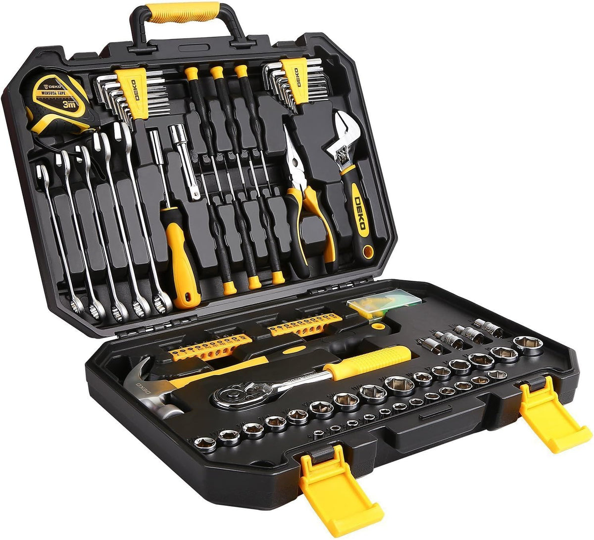 128 Piece Mechanics Hand Tool Set with Plastic Toolbox Storage Case W802
