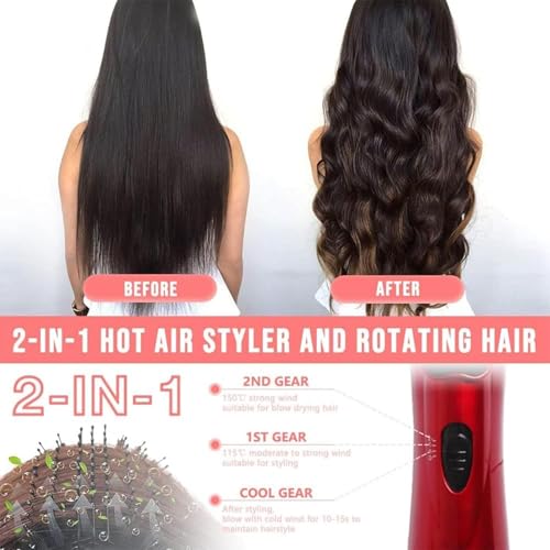Red 3-in-1 Hot Air Styler and Rotating Hair Dryer with 2 Interchangeable Brushes B627
