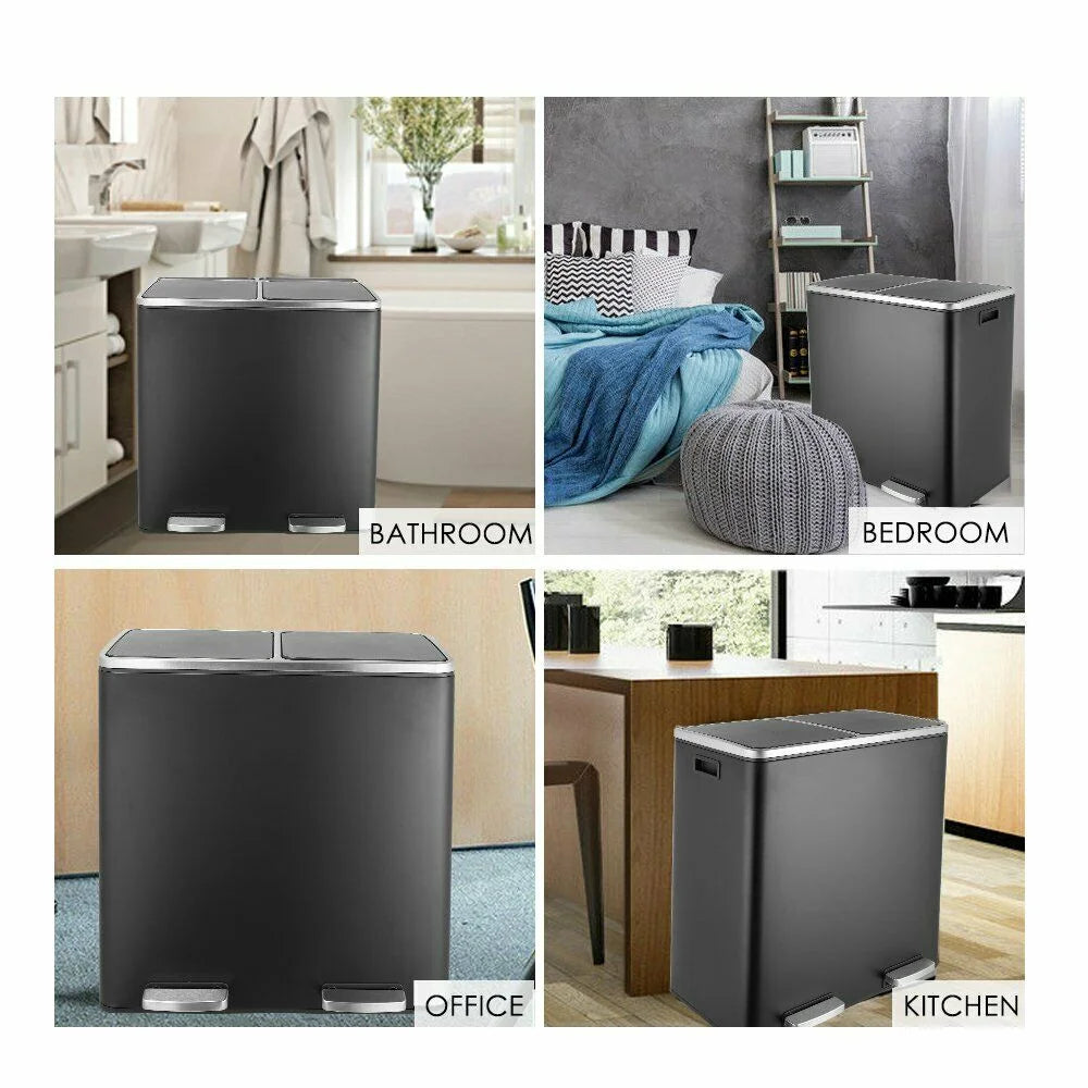 16 Gal Stainless Steel Dual Trash Can with Lid & Inner Buckets Z413