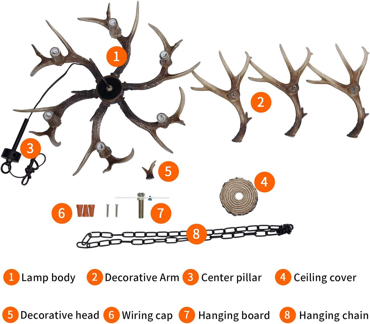 6 Light Resin Deer Antler Chandelier N478036