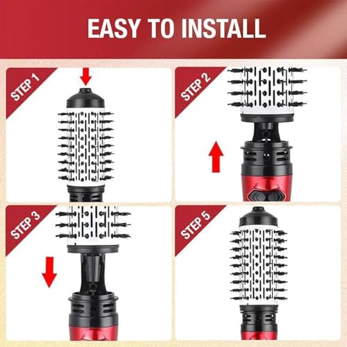 Red 3-in-1 Hot Air Styler and Rotating Hair Dryer with 2 Interchangeable Brushes B627