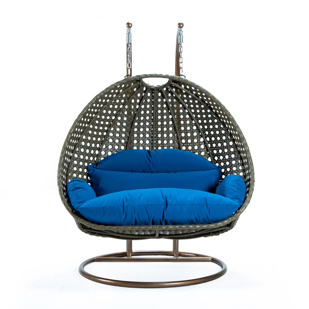 Blue Wicker 2 Person Hanging Egg Swing Chair U5934