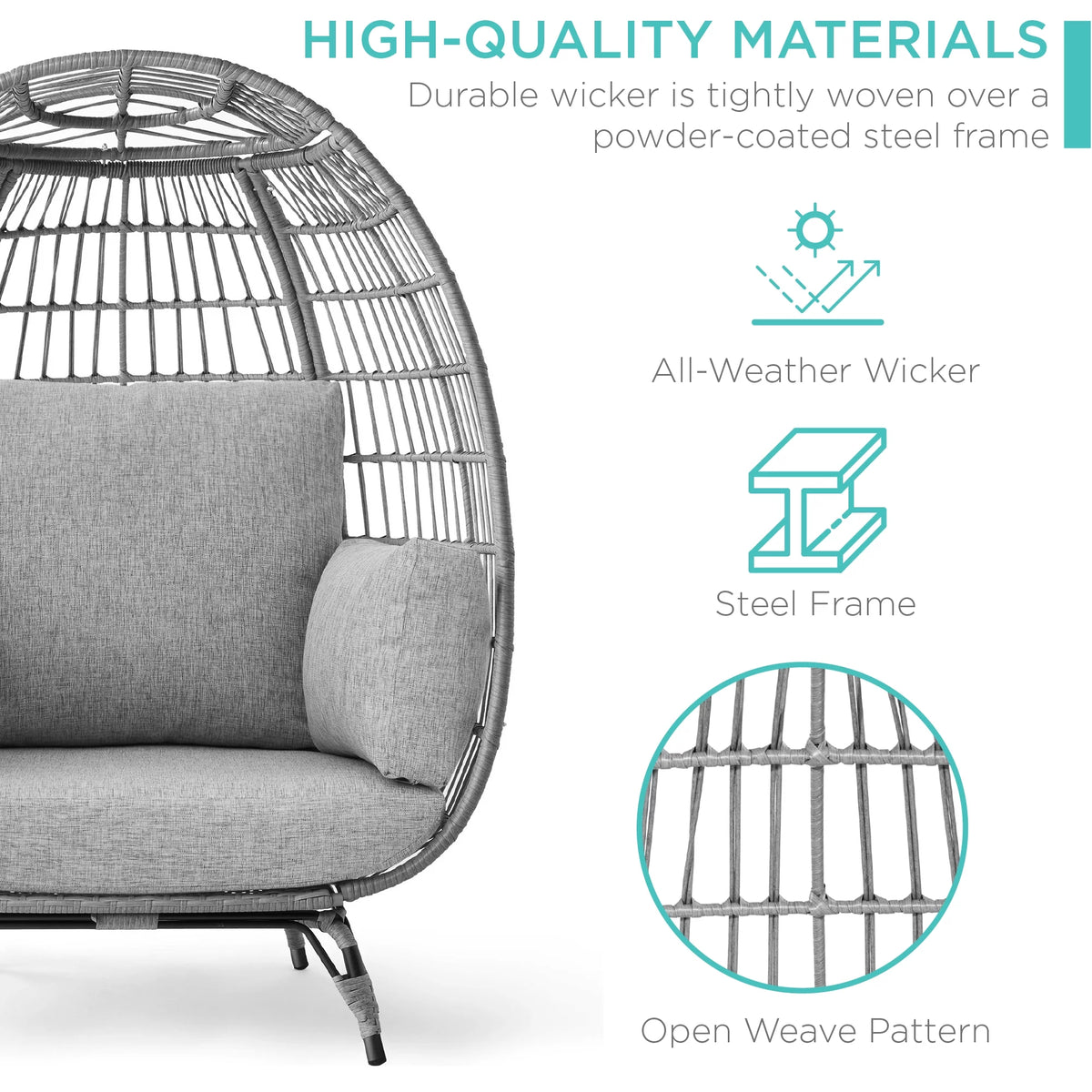 Oversized Black Wicker Egg Chair with Steel Frame E662