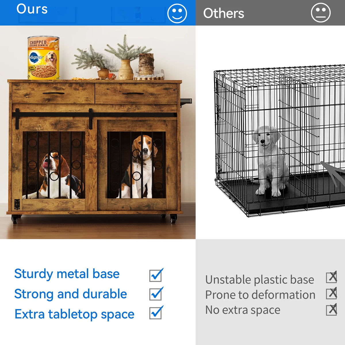 39 inch Wooden Dog Crate Furniture with Drawers O114