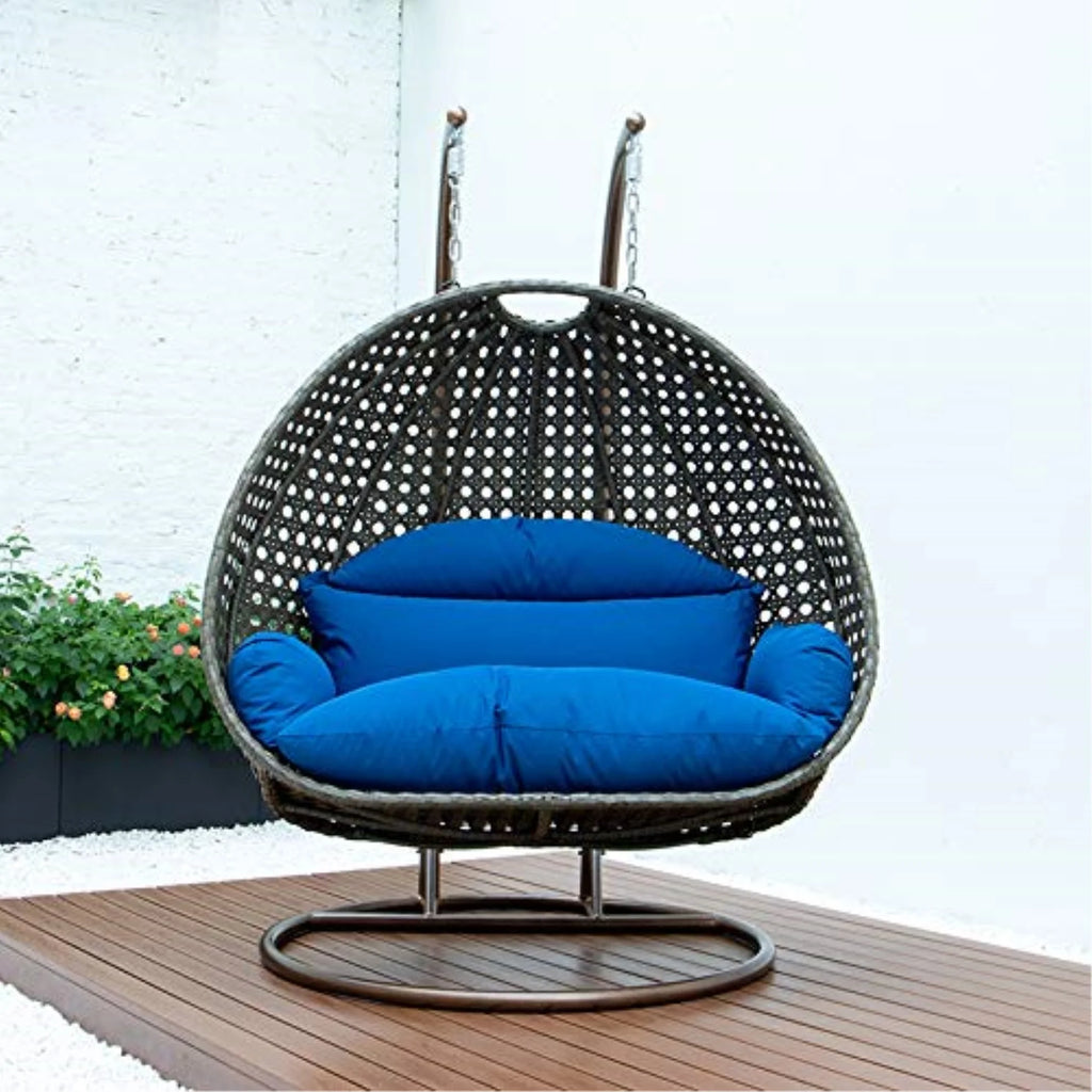 Blue Wicker 2 Person Hanging Egg Swing Chair U5934