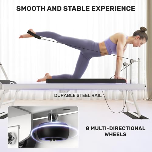 Foldable Pilates Reformer with Dual Resistance and Adjustable Height Pulleys O3019