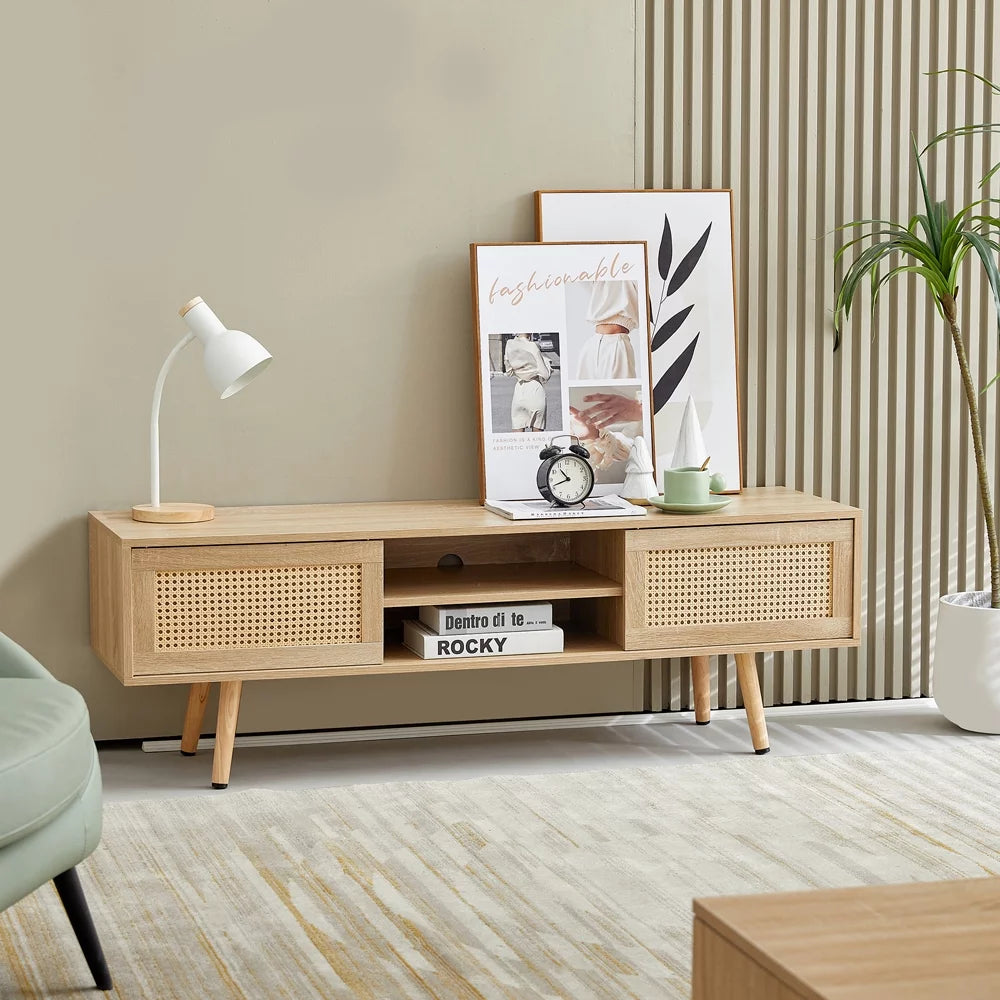 55 Inch Rattan TV Stand with Cabinet Storage J63486