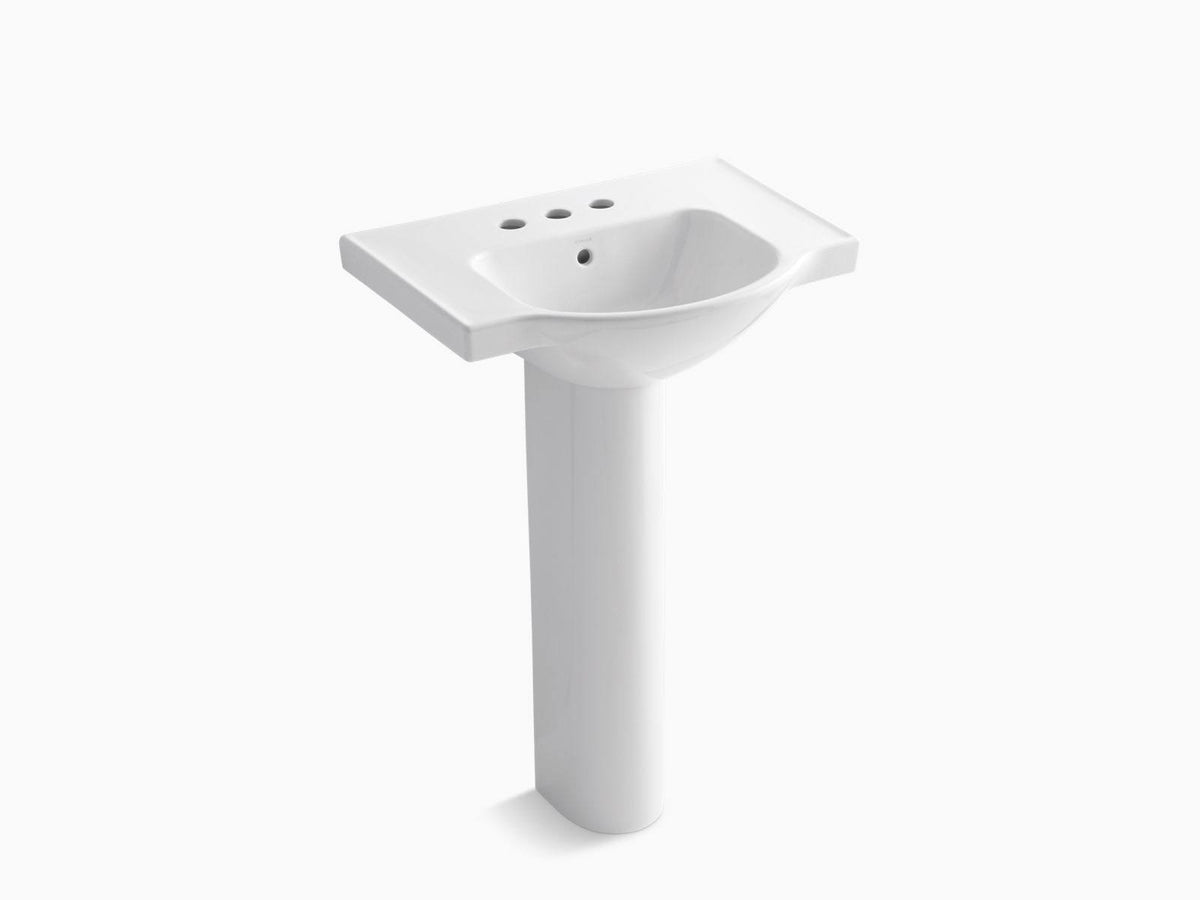 White 24 In. Pedestal Bathroom Sink with 4 In. Centerset Faucet Holes A384