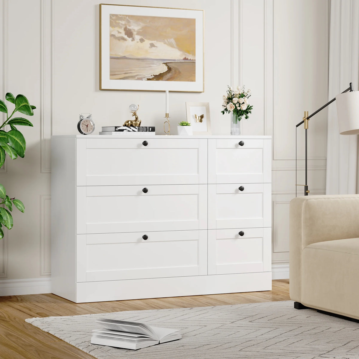White 6 Drawer Wood Dresser M87466