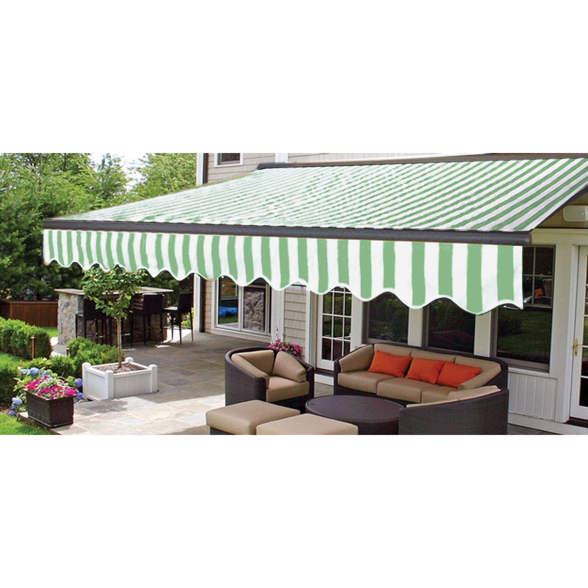Motorized LED Half Cassette Retractable Awning 10 x 8 Feet Green/White S623233