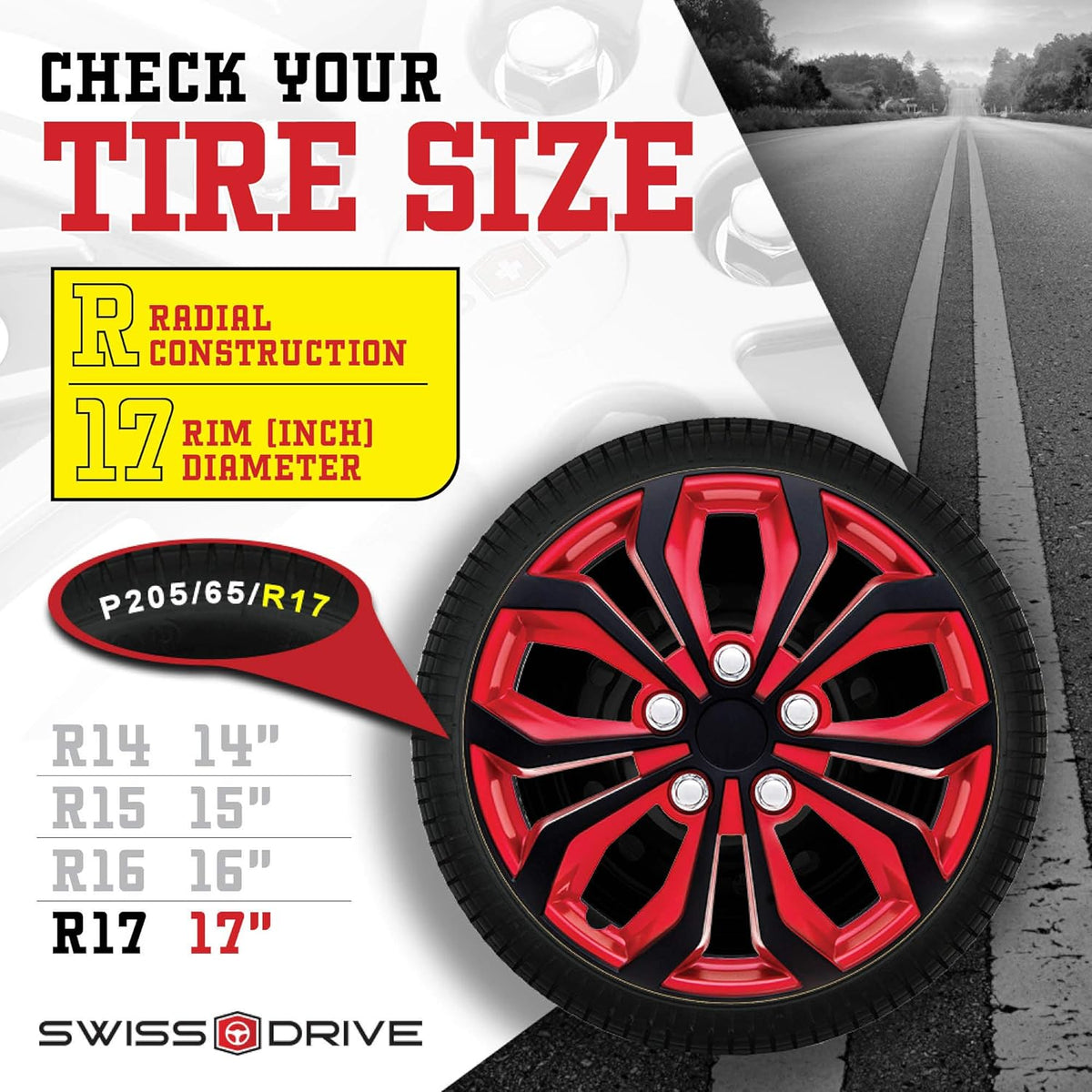Set of 4 17 Wheel Cover Red and Black ABS B6718