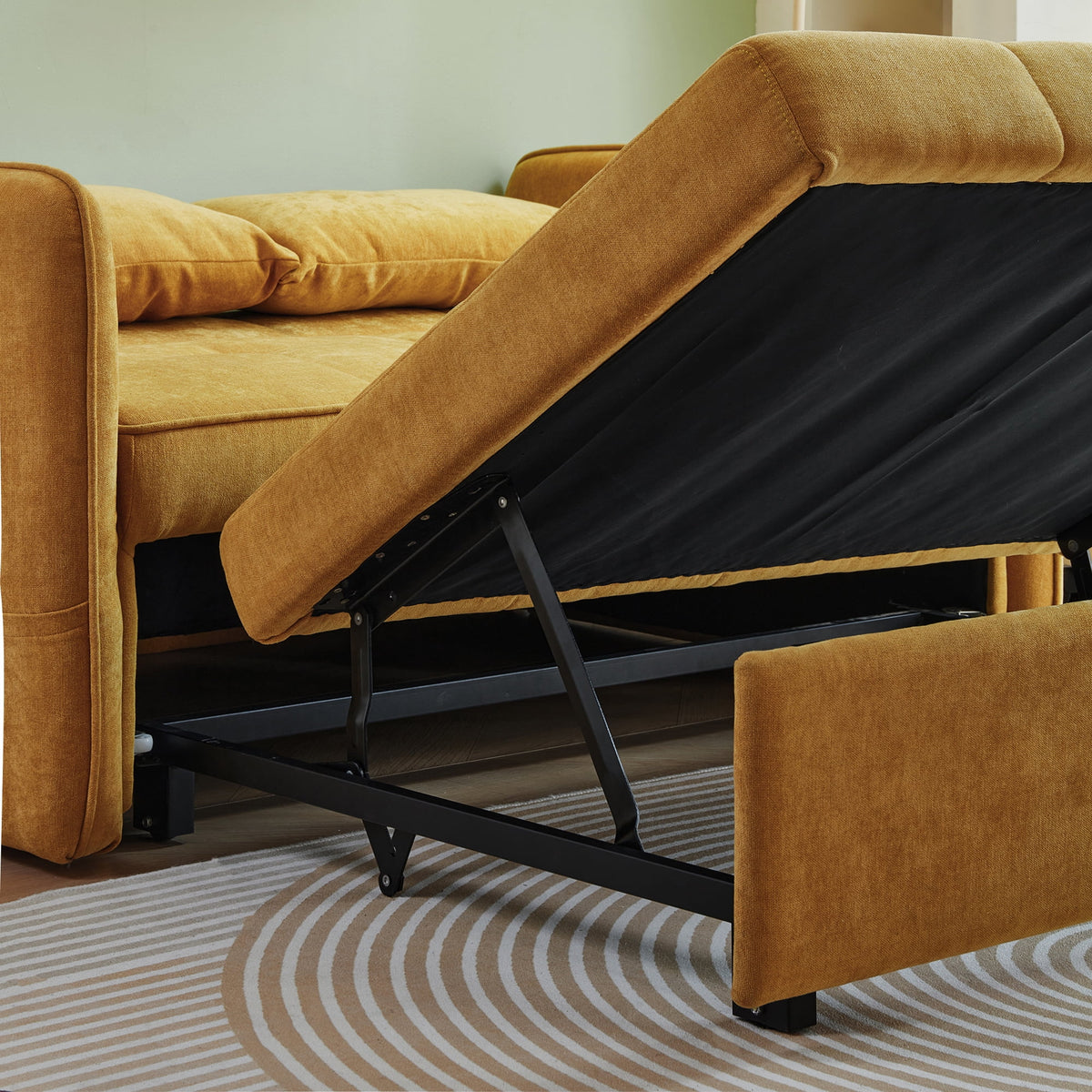 Yellow Chenille Sofa Bed with Adjustable Armrests Z46950